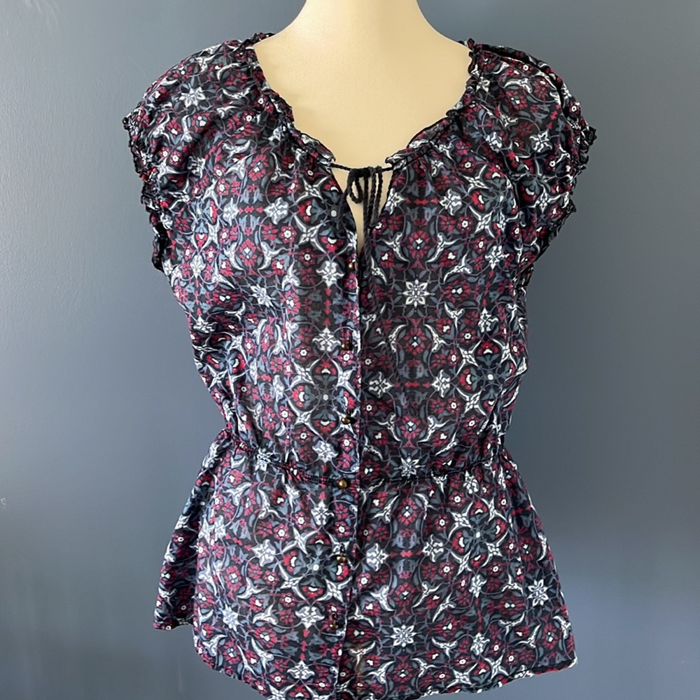 Calvin Klein- block print cotton top, elastic at waist navy, red, light blue,